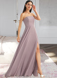 Macie A-Line Strapless Floor-Length Bridesmaid Dress With Split Front STAP0013084