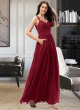 Christina A-Line Sweetheart Floor-Length Chiffon Bridesmaid Dress With Ruffle Pockets STAP0013087