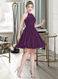 Emilia A-Line Scoop Neck Knee-Length Chiffon Lace Bridesmaid Dress STAP0013090