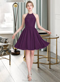 Emilia A-Line Scoop Neck Knee-Length Chiffon Lace Bridesmaid Dress STAP0013090