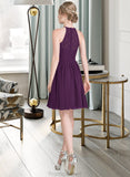 Emilia A-Line Scoop Neck Knee-Length Chiffon Lace Bridesmaid Dress STAP0013090