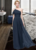 Kaya A-line One Shoulder Floor-Length Chiffon Bridesmaid Dress With Ruffle STAP0013091