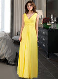 Jaslene A-Line V-neck Wrapped Bodice Floor-length Chiffon Bridesmaid Dress STAP0013093