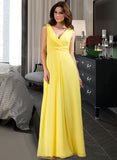 Jaslene A-Line V-neck Wrapped Bodice Floor-length Chiffon Bridesmaid Dress STAP0013093