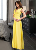 Jaslene A-Line V-neck Wrapped Bodice Floor-length Chiffon Bridesmaid Dress STAP0013093