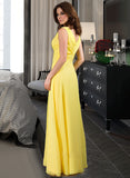 Jaslene A-Line V-neck Wrapped Bodice Floor-length Chiffon Bridesmaid Dress STAP0013093