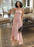 Ursula Trumpet/Mermaid V-neck Asymmetrical Bridesmaid Dress With Ruffle STAP0013094