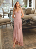 Ursula Trumpet/Mermaid V-neck Asymmetrical Bridesmaid Dress With Ruffle STAP0013094