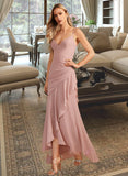 Ursula Trumpet/Mermaid V-neck Asymmetrical Bridesmaid Dress With Ruffle STAP0013094