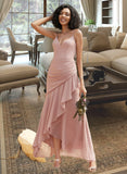 Ursula Trumpet/Mermaid V-neck Asymmetrical Bridesmaid Dress With Ruffle STAP0013094