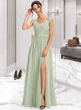 Ina A-Line V-neck Floor-Length Bridesmaid Dress With Lace Split Front STAP0013096