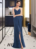 Marlene A-Line V-neck Floor-Length Bridesmaid Dress With Ruffle Split Front STAP0013097