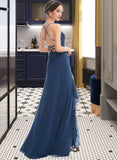 Marlene A-Line V-neck Floor-Length Bridesmaid Dress With Ruffle Split Front STAP0013097