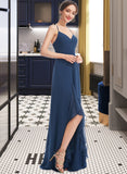 Marlene A-Line V-neck Floor-Length Bridesmaid Dress With Ruffle Split Front STAP0013097