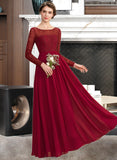 Joanna A-Line Scoop Neck Floor-Length Chiffon Lace Bridesmaid Dress STAP0013103