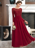 Joanna A-Line Scoop Neck Floor-Length Chiffon Lace Bridesmaid Dress STAP0013103