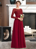 Joanna A-Line Scoop Neck Floor-Length Chiffon Lace Bridesmaid Dress STAP0013103