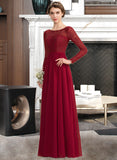 Joanna A-Line Scoop Neck Floor-Length Chiffon Lace Bridesmaid Dress STAP0013103