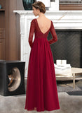 Joanna A-Line Scoop Neck Floor-Length Chiffon Lace Bridesmaid Dress STAP0013103