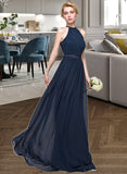 Emilee A-Line/Princess Scoop Neck Floor-Length Chiffon Bridesmaid Dress With Ruffle STAP0013105