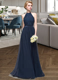 Emilee A-Line/Princess Scoop Neck Floor-Length Chiffon Bridesmaid Dress With Ruffle STAP0013105