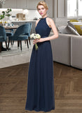 Emilee A-Line/Princess Scoop Neck Floor-Length Chiffon Bridesmaid Dress With Ruffle STAP0013105