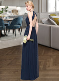 Emilee A-Line/Princess Scoop Neck Floor-Length Chiffon Bridesmaid Dress With Ruffle STAP0013105