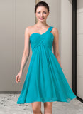 Laney Empire One-Shoulder Knee-Length Chiffon Bridesmaid Dress With Ruffle STAP0013106