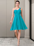 Laney Empire One-Shoulder Knee-Length Chiffon Bridesmaid Dress With Ruffle STAP0013106