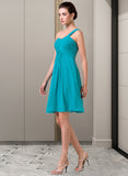 Laney Empire One-Shoulder Knee-Length Chiffon Bridesmaid Dress With Ruffle STAP0013106