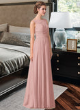 Nellie Chiffon Lace A-Line Floor-length Bridesmaid Dress STAP0013107