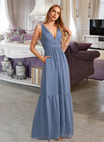 Bailee A-Line V-neck Floor-Length Bridesmaid Dress With Pockets STAP0013108