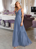 Bailee A-Line V-neck Floor-Length Bridesmaid Dress With Pockets STAP0013108