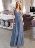 Bailee A-Line V-neck Floor-Length Bridesmaid Dress With Pockets STAP0013108