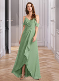 Paloma A-Line V-neck Asymmetrical Bridesmaid Dress With Split Front STAP0013109