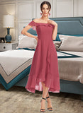 Blanche A-Line Off-the-Shoulder Tea-Length Bridesmaid Dress With Cascading Ruffles STAP0013110