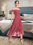 Blanche A-Line Off-the-Shoulder Tea-Length Bridesmaid Dress With Cascading Ruffles STAP0013110