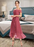 Blanche A-Line Off-the-Shoulder Tea-Length Bridesmaid Dress With Cascading Ruffles STAP0013110