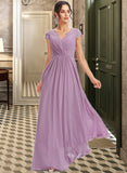 Kaya A-Line V-neck Floor-Length Bridesmaid Dress With Lace STAP0013111