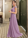 Kaya A-Line V-neck Floor-Length Bridesmaid Dress With Lace STAP0013111