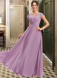 Kaya A-Line V-neck Floor-Length Bridesmaid Dress With Lace STAP0013111