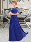 Marley A-line Off the Shoulder Floor-Length Chiffon Lace Bridesmaid Dress With Ruffle STAP0013113