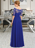 Marley A-line Off the Shoulder Floor-Length Chiffon Lace Bridesmaid Dress With Ruffle STAP0013113