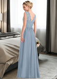 Denise A-Line Scoop Neck Floor-Length Chiffon Lace Bridesmaid Dress With Split Front STAP0013114