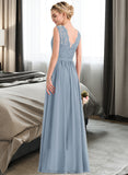 Denise A-Line Scoop Neck Floor-Length Chiffon Lace Bridesmaid Dress With Split Front STAP0013114