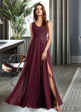 Micah A-Line V-neck Floor-Length Bridesmaid Dress With Lace STAP0013117