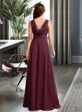 Micah A-Line V-neck Floor-Length Bridesmaid Dress With Lace STAP0013117