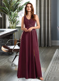 Micah A-Line V-neck Floor-Length Bridesmaid Dress With Lace STAP0013117