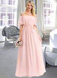 Amina A-Line Off-the-Shoulder Floor-Length Chiffon Bridesmaid Dress With Bow(s) Cascading Ruffles STAP0013121