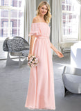 Amina A-Line Off-the-Shoulder Floor-Length Chiffon Bridesmaid Dress With Bow(s) Cascading Ruffles STAP0013121